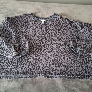 Leopard Print women's crop top sweatshirt gray black XXXL cotton